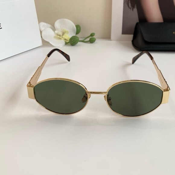 Celine Triomphe Gold Metal Oval Sunglasses - Picture 1 of 8
